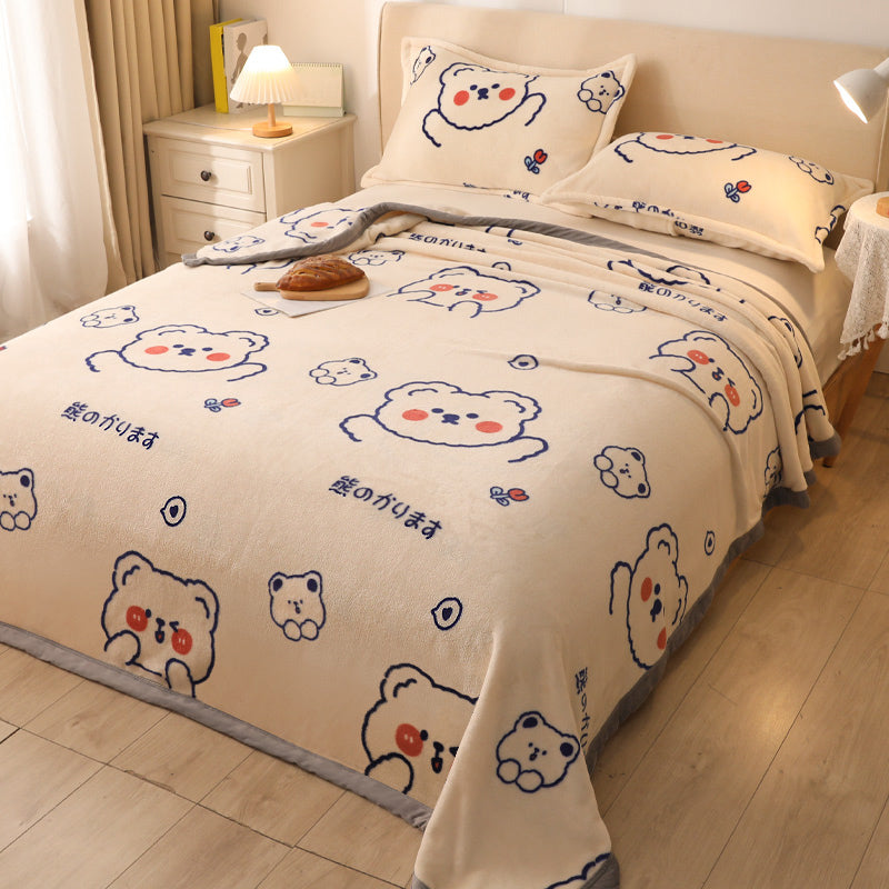 Popular Bed Sheet Cartoon Patterned Fade Resistant Non-Pilling Flannel Bed Sheet