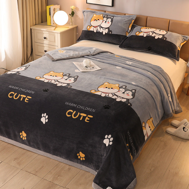 Popular Bed Sheet Cartoon Patterned Fade Resistant Non-Pilling Flannel Bed Sheet