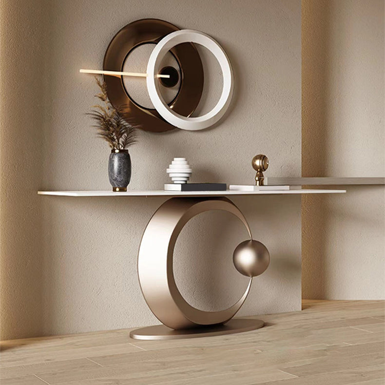 Glam Rectangle Accent Table Stone Console Sofa Table for Hall