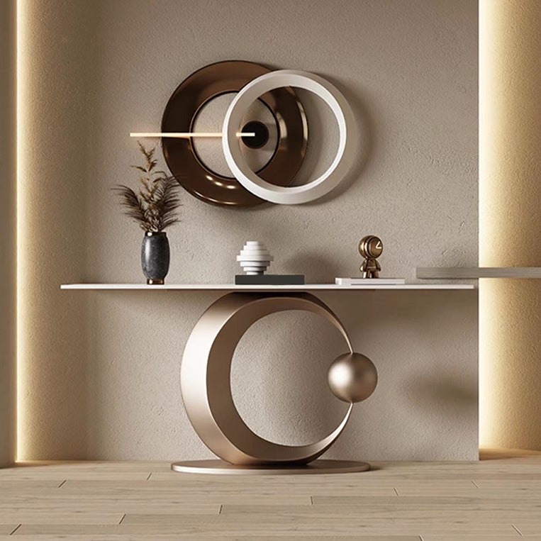 Glam Rectangle Accent Table Stone Console Sofa Table for Hall