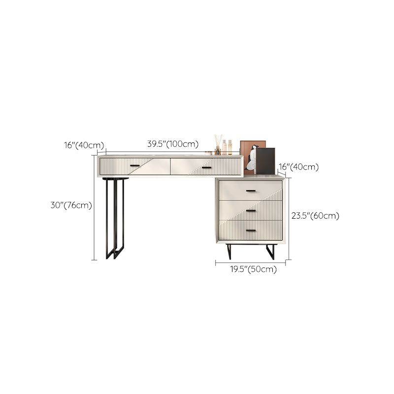 Scandinavian Stone White Vanity Desk 5-Drawers Vanity Dressing Table