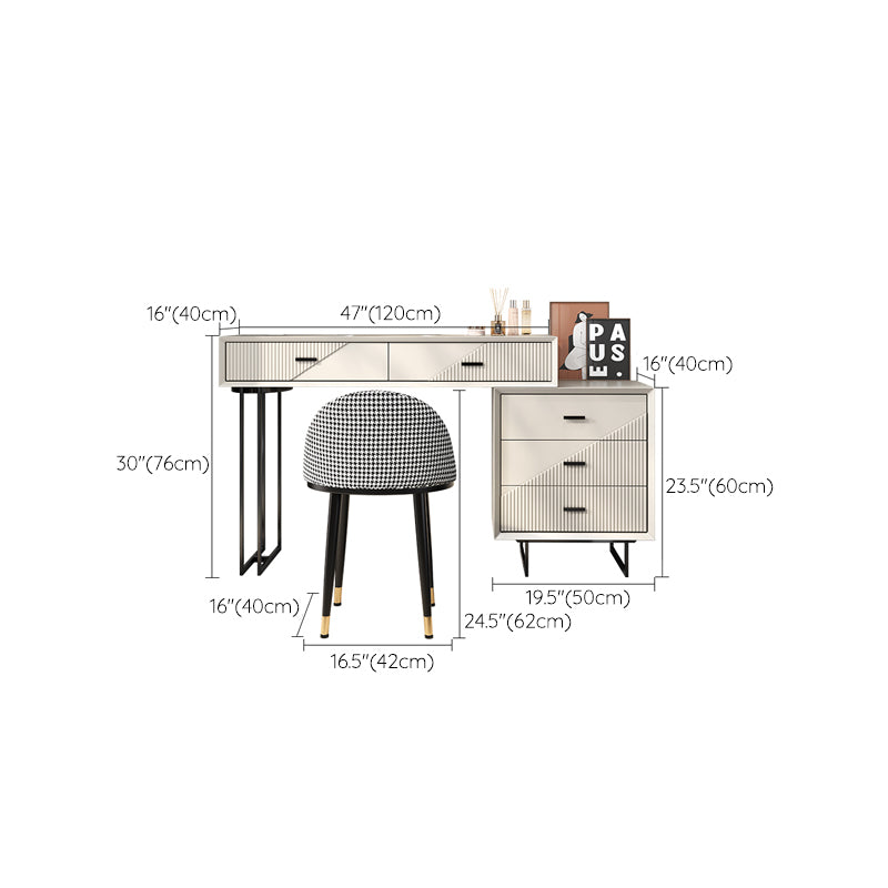 Scandinavian Stone White Vanity Desk 5-Drawers Vanity Dressing Table