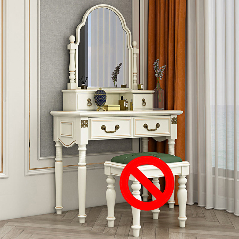 Victorian Solid Wood Vanity Makeup Dressing Table Stool Set with Mirror in White