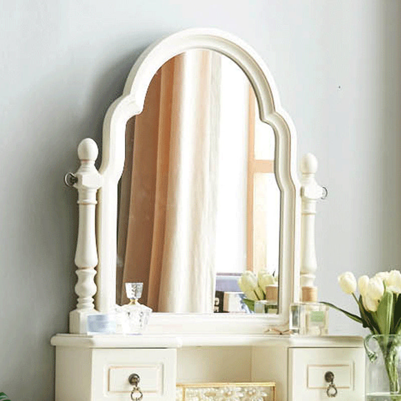 Victorian Solid Wood Vanity Makeup Dressing Table Stool Set with Mirror in White