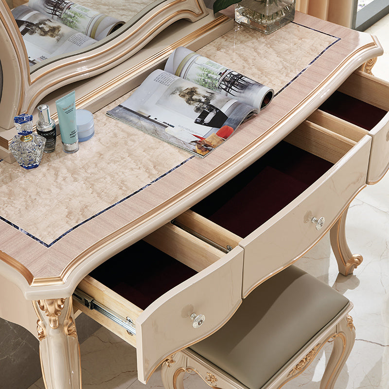 3-Drawers Mirror Table Dressing Table Victorian Solid Wood Make-up Vanity