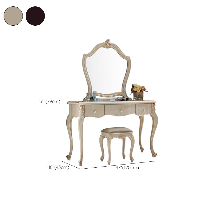 3-Drawers Mirror Table Dressing Table Victorian Solid Wood Make-up Vanity