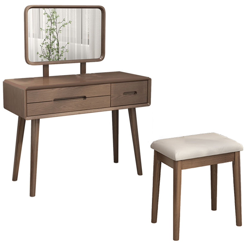 Traditional 3-Drawer Makeup Vanity Desk Solid Wood Vanity Dressing Table