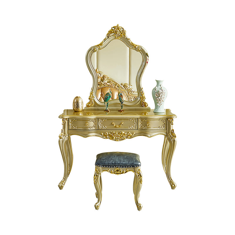 Victorian 19.68" Wide Makeup Table Solid Wood Mirrored Makeup Vanity with Drawers
