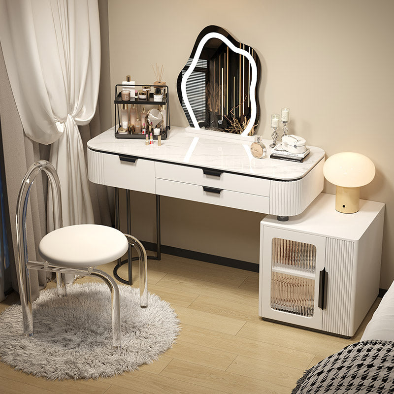 Contemporary Stone Top Vanity Table Set with Mirror and Stool Glam Slate Dressing Table