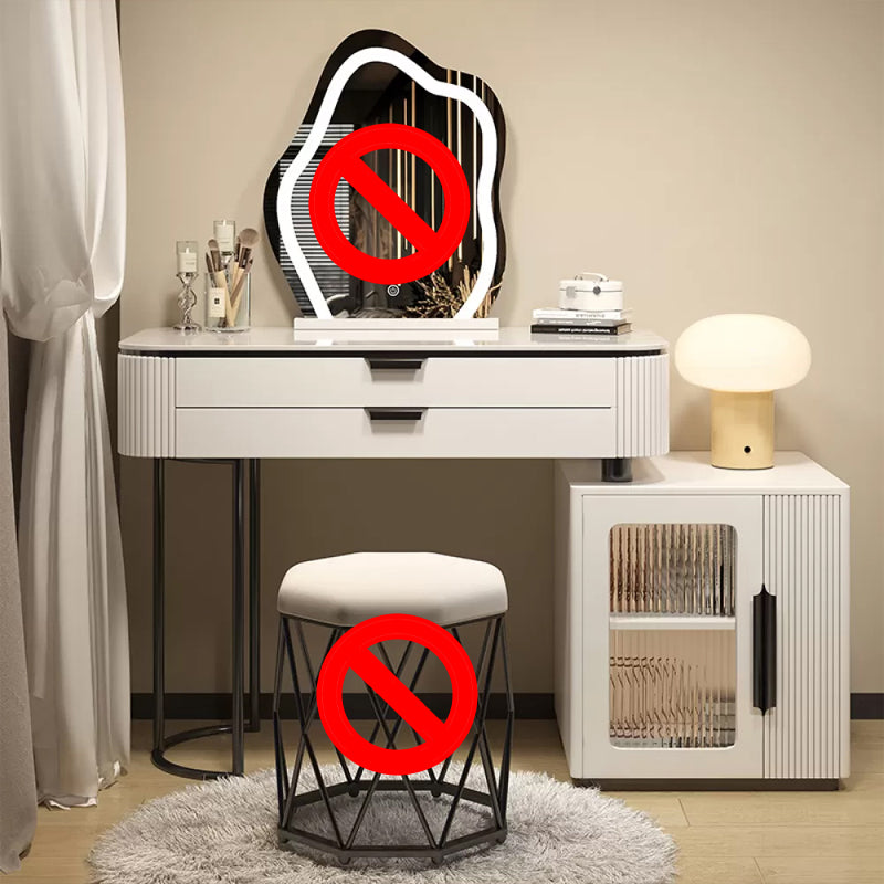 Contemporary Stone Top Vanity Table Set with Mirror and Stool Glam Slate Dressing Table