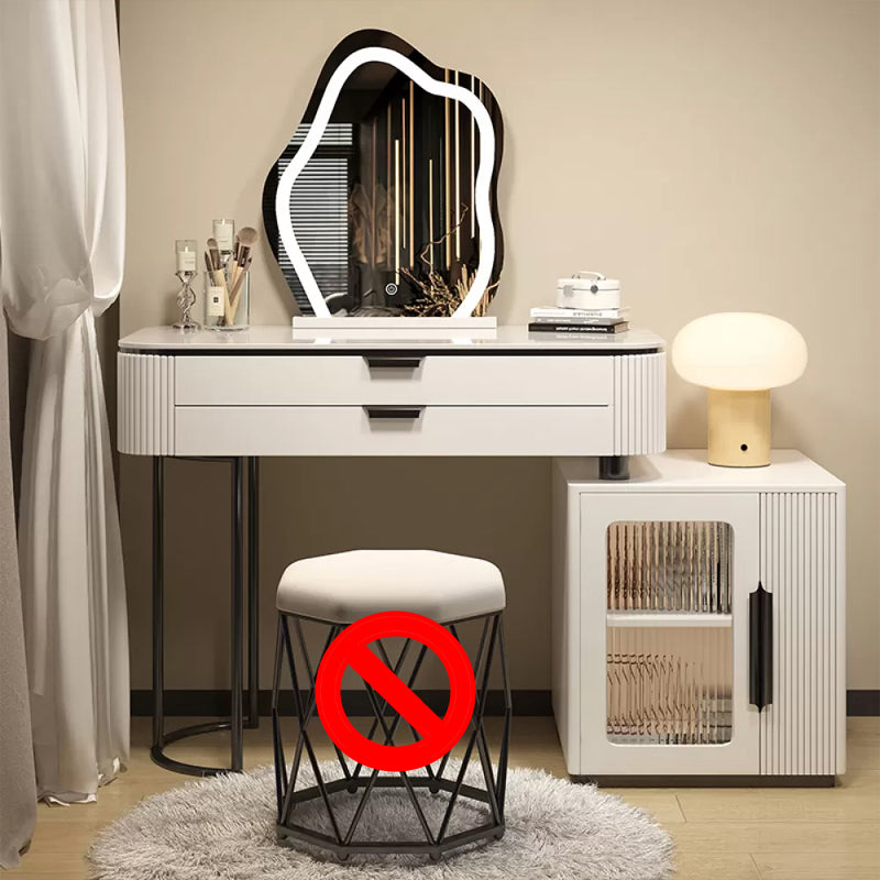 Contemporary Stone Top Vanity Table Set with Mirror and Stool Glam Slate Dressing Table