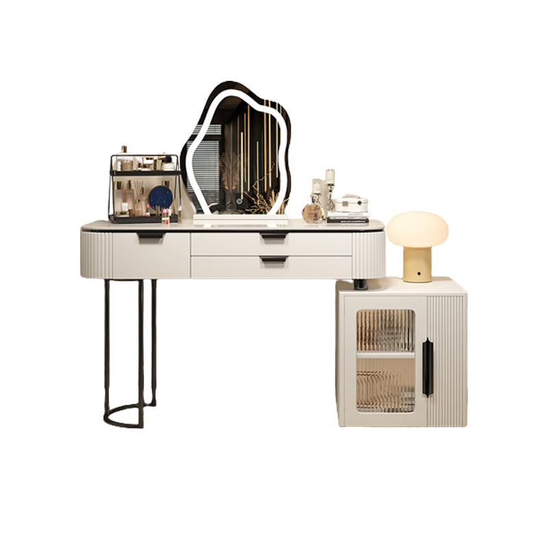 Contemporary Stone Top Vanity Table Set with Mirror and Stool Glam Slate Dressing Table