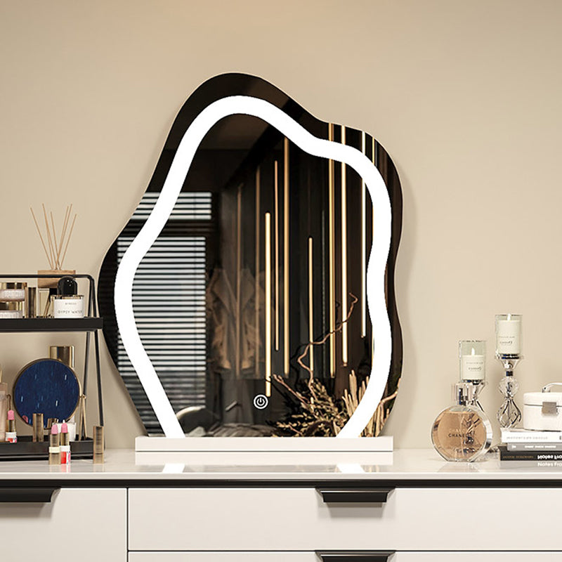 Contemporary Stone Top Vanity Table Set with Mirror and Stool Glam Slate Dressing Table