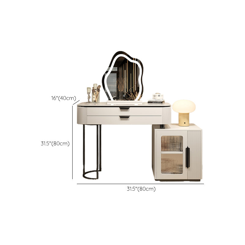 Contemporary Stone Top Vanity Table Set with Mirror and Stool Glam Slate Dressing Table