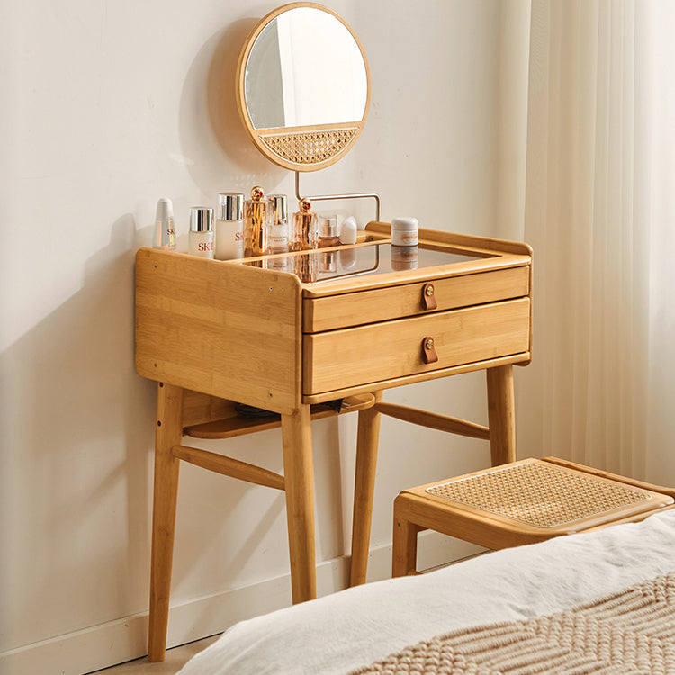Contemporary Wood Vanity with 2/3 Storage Drawers Makeup Vanity Desk with Stool and Mirror