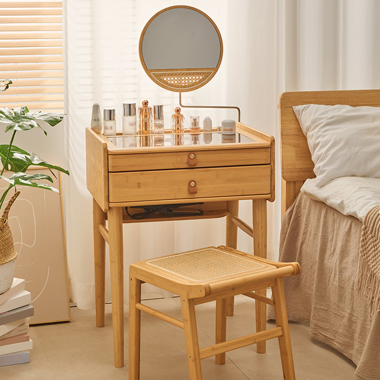 Contemporary Wood Vanity with 2/3 Storage Drawers Makeup Vanity Desk with Stool and Mirror