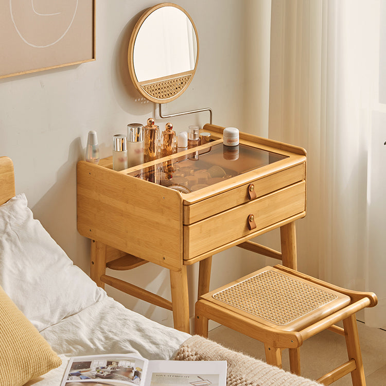 Contemporary Wood Vanity with 2/3 Storage Drawers Makeup Vanity Desk with Stool and Mirror