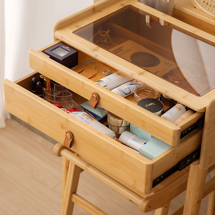 Contemporary Wood Vanity with 2/3 Storage Drawers Makeup Vanity Desk with Stool and Mirror