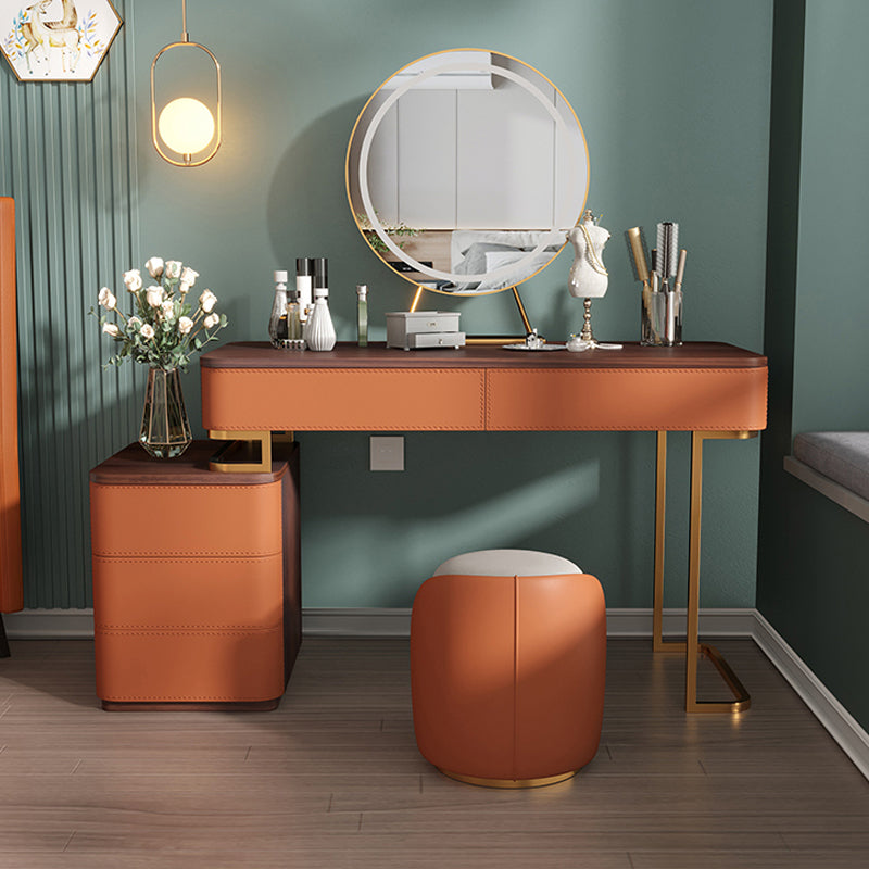 Glam Bedroom Makeup Vanity Desk Faux Leather Vanity Dressing Table