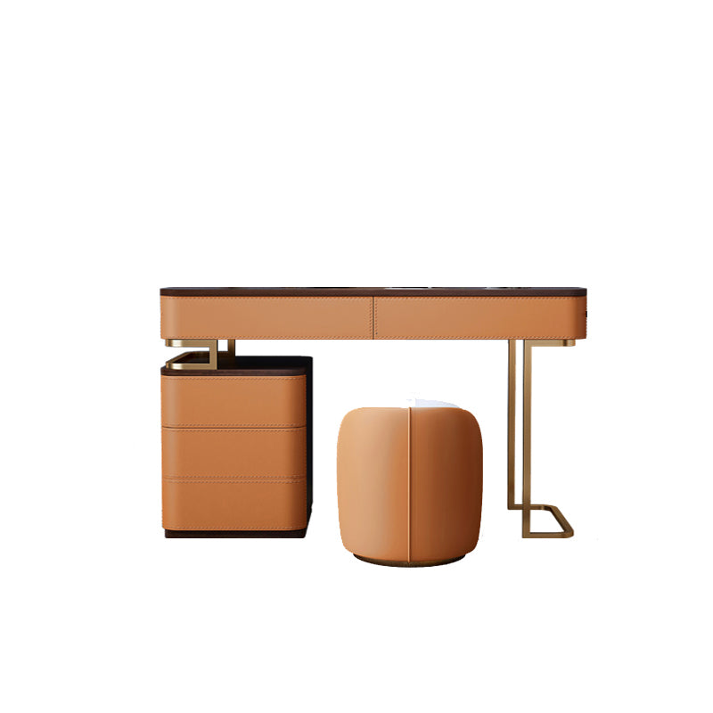 Glam Bedroom Makeup Vanity Desk Faux Leather Vanity Dressing Table
