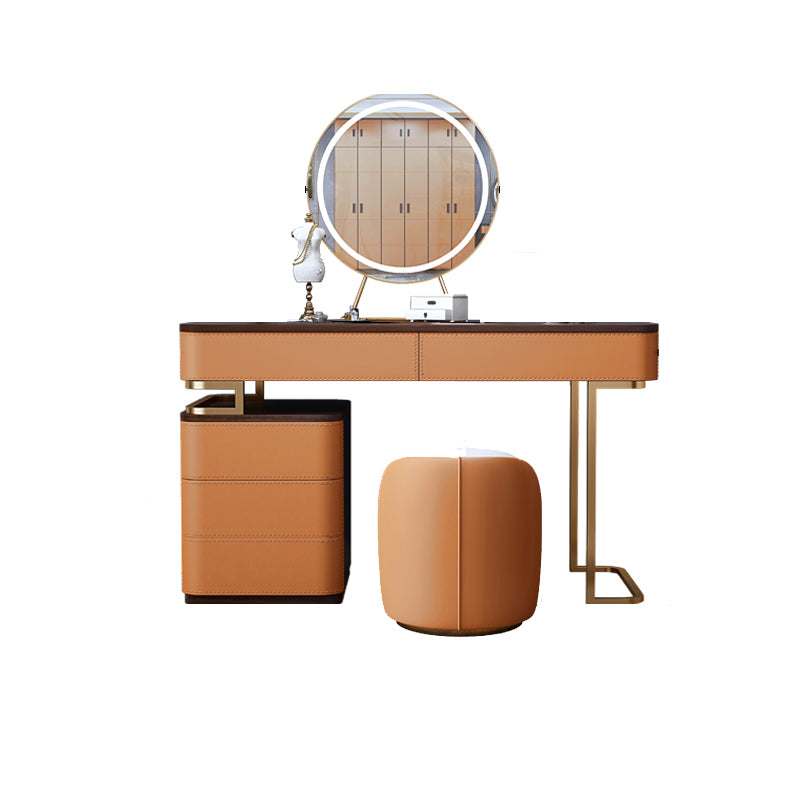 Glam Bedroom Makeup Vanity Desk Faux Leather Vanity Dressing Table