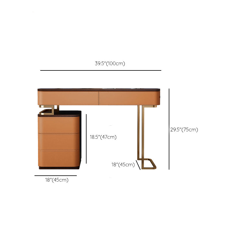 Glam Bedroom Makeup Vanity Desk Faux Leather Vanity Dressing Table