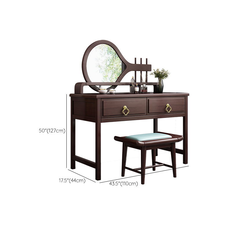 Traditional Style Solid Wood with Drawers Dark Coffee Dressing Table