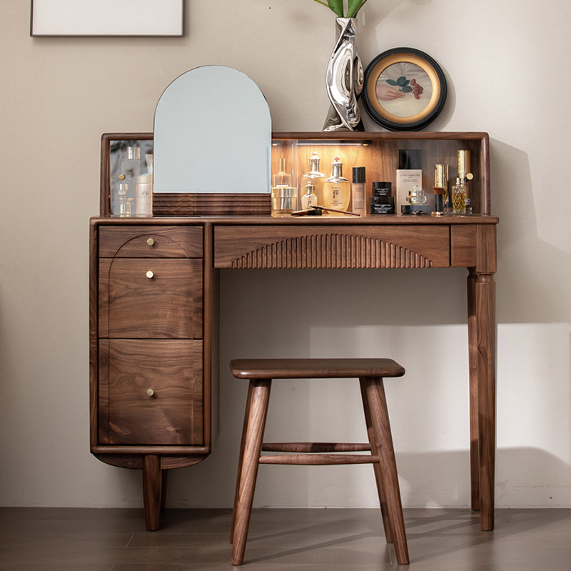 Scandinavian Vanity Makeup Table Set Wolnut Dressing Table Stool Set