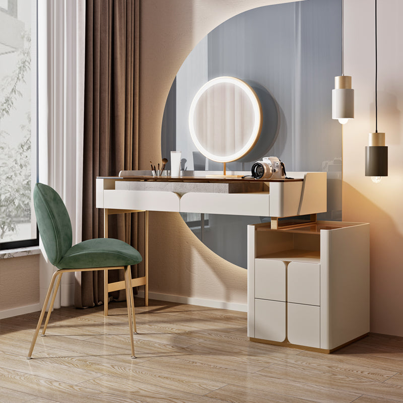 Glass Top Makeup Vanity Desk Storage Box Makeup Vanity Set with Drawer