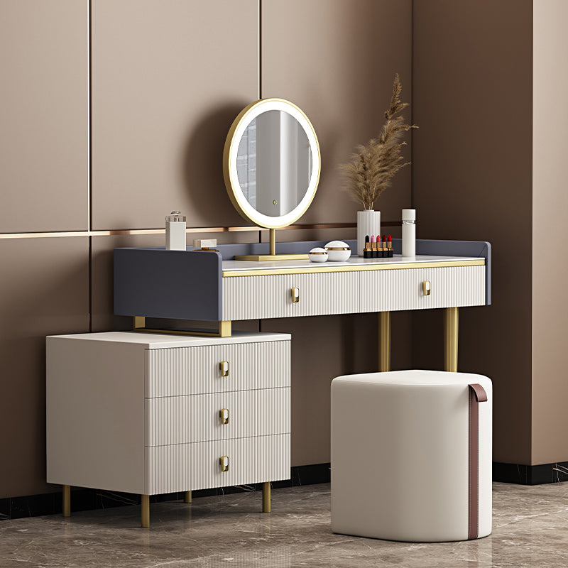 5 Drawers Stone Makeup Table Desk Vanity for Women, 17.12" D x 30.31" H, White/Blue