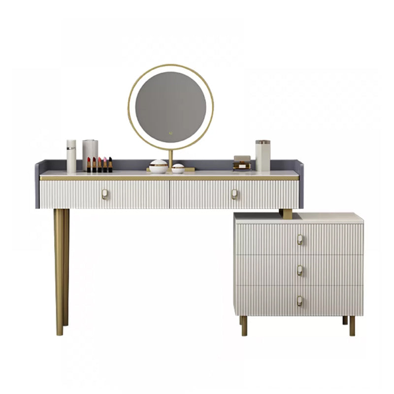 5 Drawers Stone Makeup Table Desk Vanity for Women, 17.12" D x 30.31" H, White/Blue