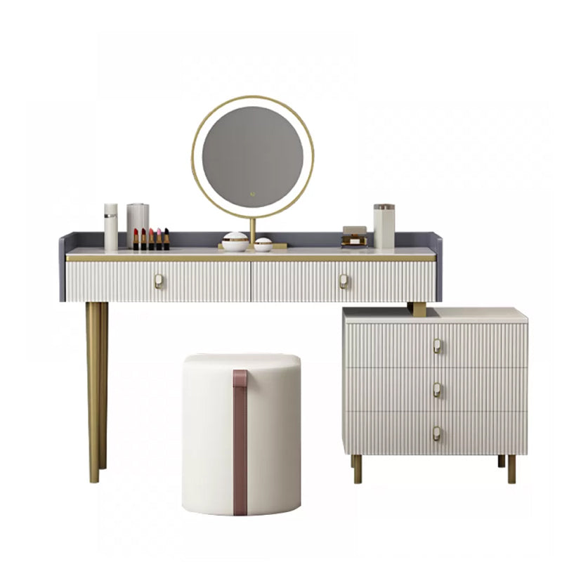 5 Drawers Stone Makeup Table Desk Vanity for Women, 17.12" D x 30.31" H, White/Blue