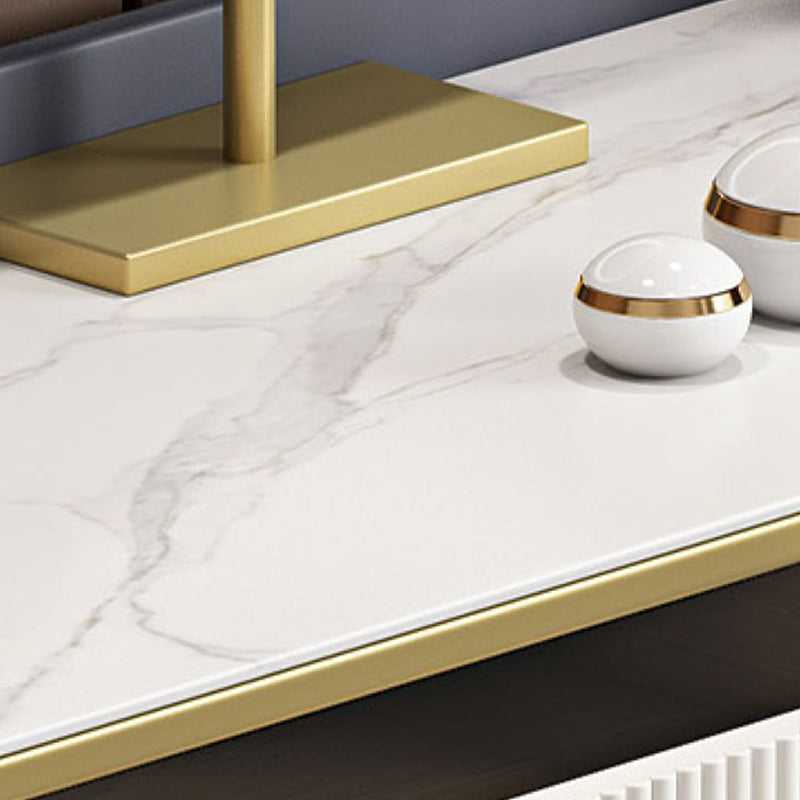 5 Drawers Stone Makeup Table Desk Vanity for Women, 17.12" D x 30.31" H, White/Blue