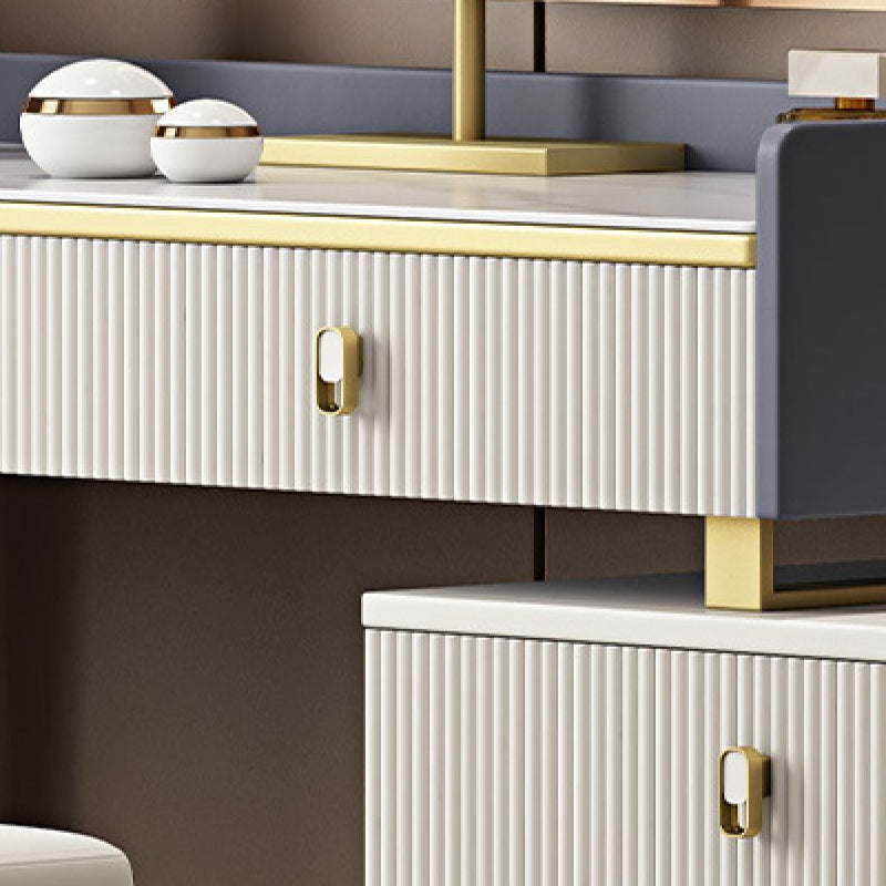 5 Drawers Stone Makeup Table Desk Vanity for Women, 17.12" D x 30.31" H, White/Blue