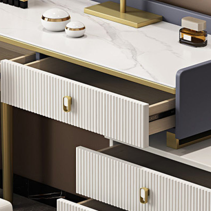 5 Drawers Stone Makeup Table Desk Vanity for Women, 17.12" D x 30.31" H, White/Blue