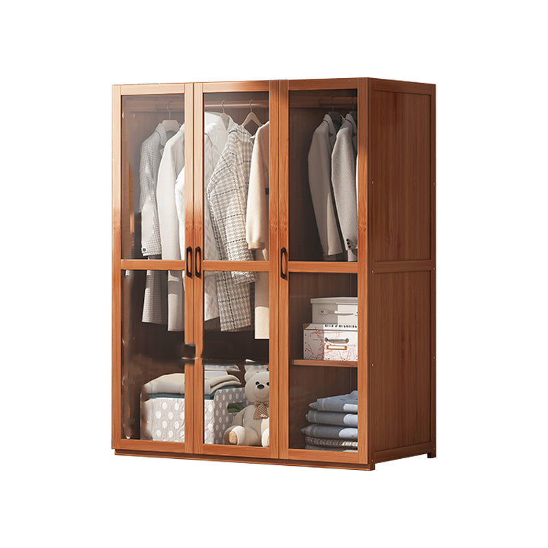 Brown Bamboo Wardrobe Armoire Modern Soft Close Doors Wardrobe