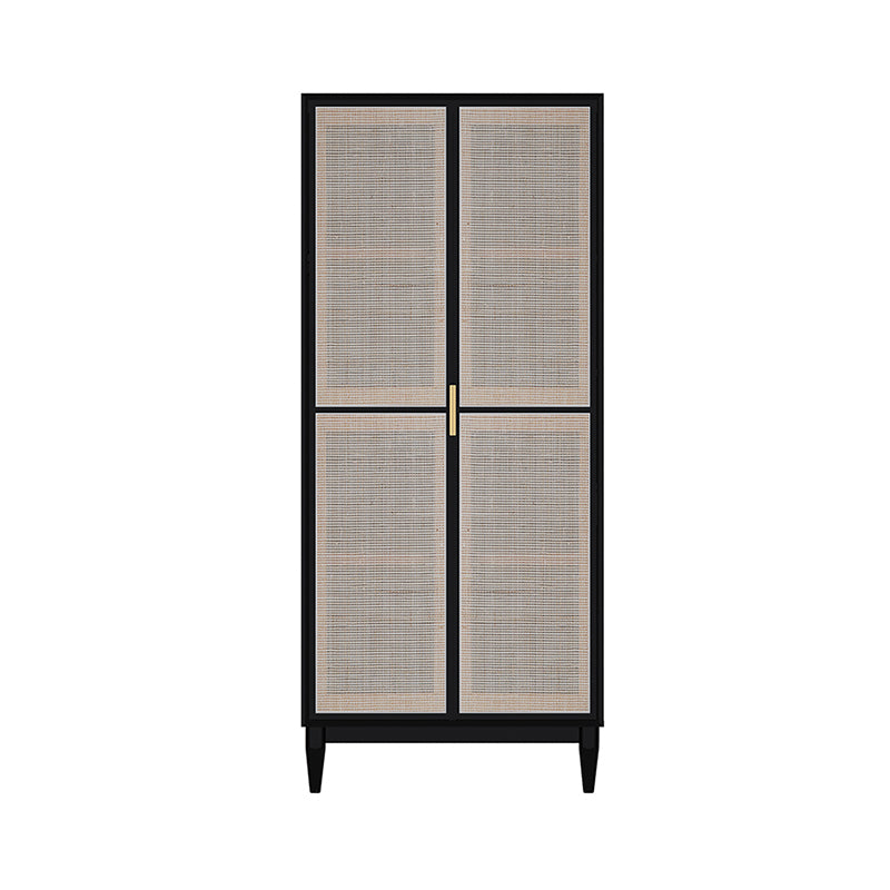 Pine Solid Wood Wardrobe Armoire Rattan Doors Kid's Wardrobe with Legs