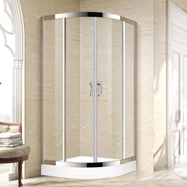 Silver Framed Shower Doors Double Sliding Clear Shower Bath Door
