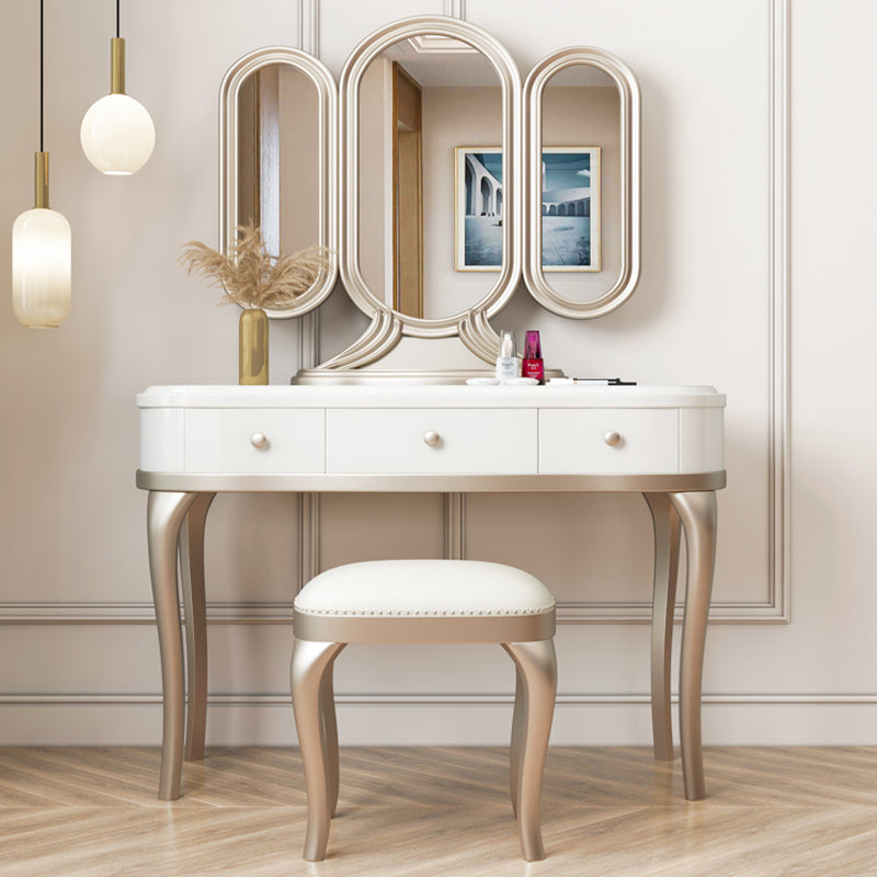 Victorian Storage Makeup Vanity Desk Bedroom Dressing Table Stool Set with 3 Drawers