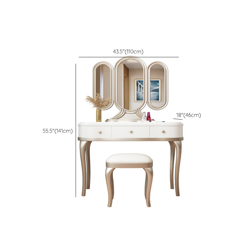 Victorian Storage Makeup Vanity Desk Bedroom Dressing Table Stool Set with 3 Drawers