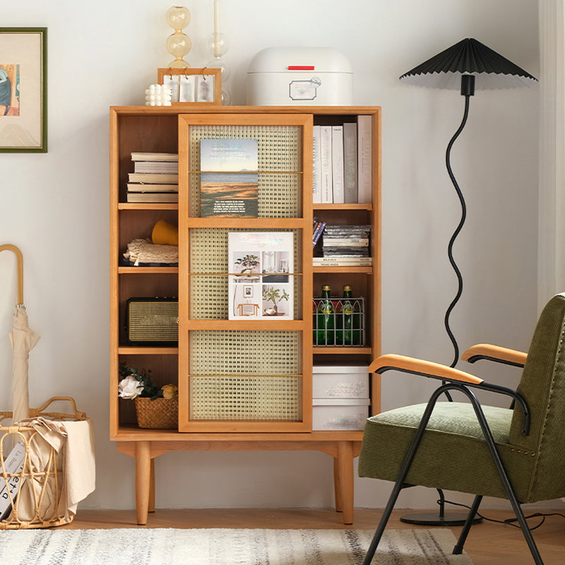 Closed Back Bookshelf Solid Wood Contemporary Bookcase with Doors