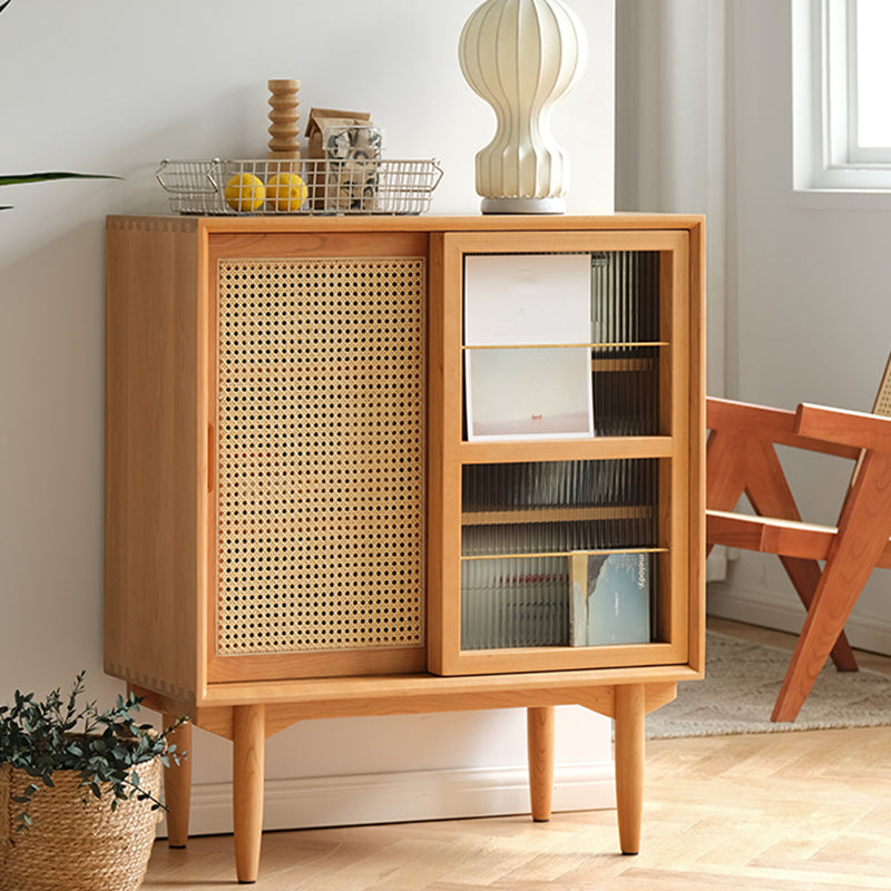 Closed Back Bookshelf Solid Wood Contemporary Bookcase with Doors