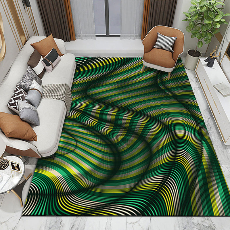 Brown Modern Rug Polyester Abstract Striped Rug Washable Rug for Home Decor