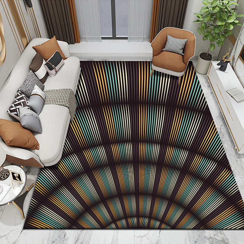 Brown Modern Rug Polyester Abstract Striped Rug Washable Rug for Home Decor