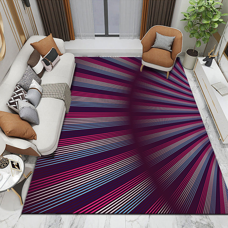 Brown Modern Rug Polyester Abstract Striped Rug Washable Rug for Home Decor