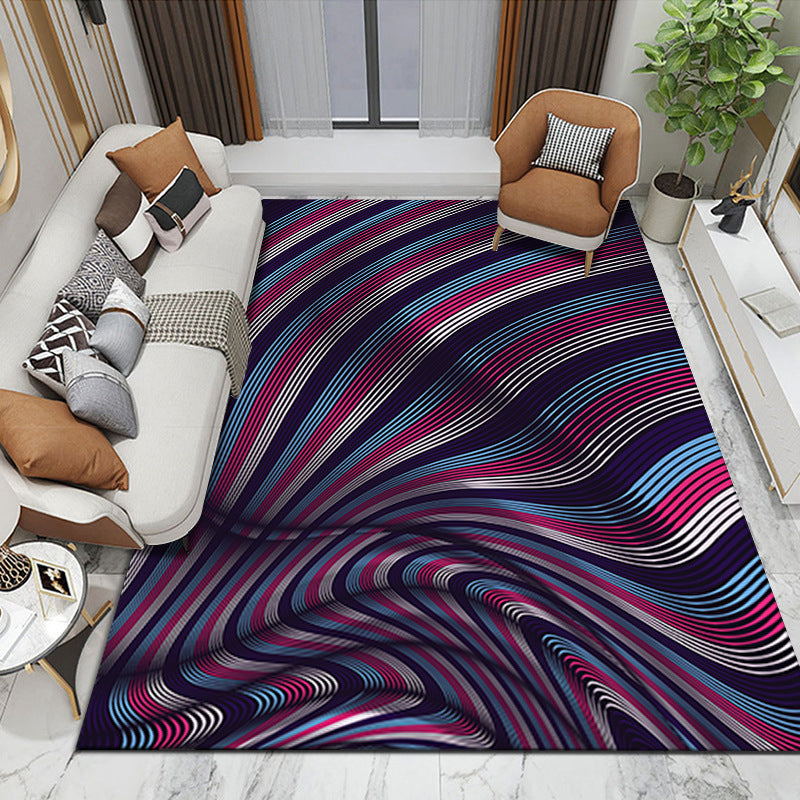 Brown Modern Rug Polyester Abstract Striped Rug Washable Rug for Home Decor