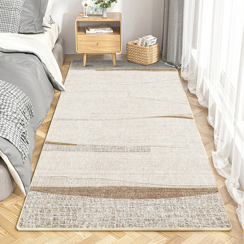 Modern Line Rug Beige Polyester Indoor Rug Washable Rug for Home Decor
