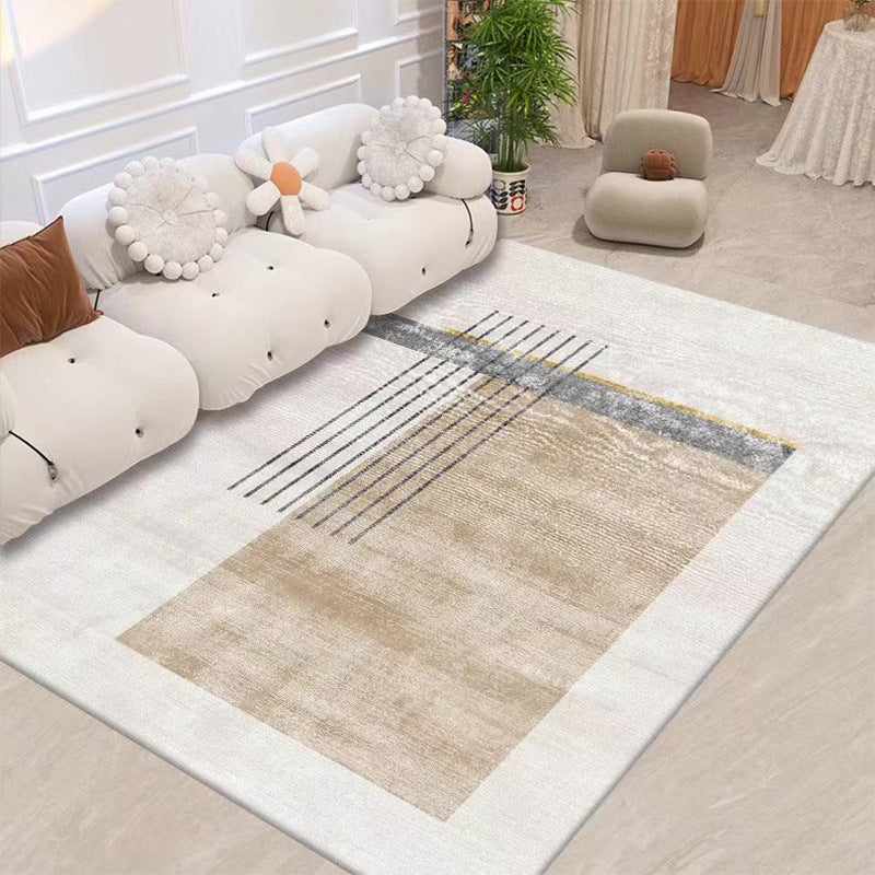 Nordic Beige Rug Polyester Line Area Rug Washable Rug for Drawing Room