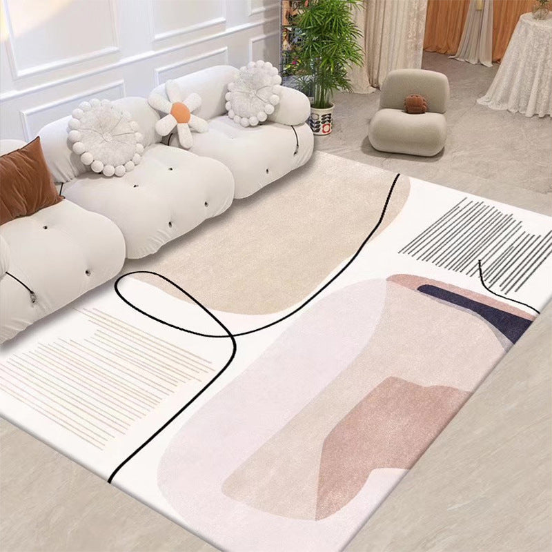 Nordic Beige Rug Polyester Line Area Rug Washable Rug for Drawing Room