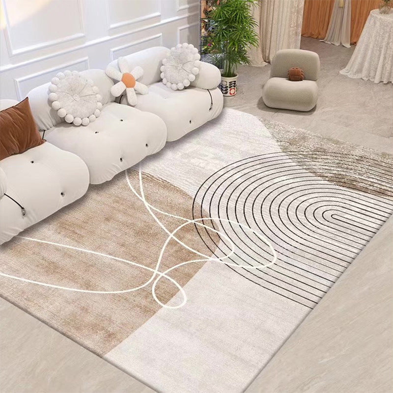 Nordic Beige Rug Polyester Line Area Rug Washable Rug for Drawing Room